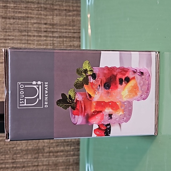 Studio drinkware hobnail glass highball set of 2 lavender  NIB 14oz - Picture 5 of 5